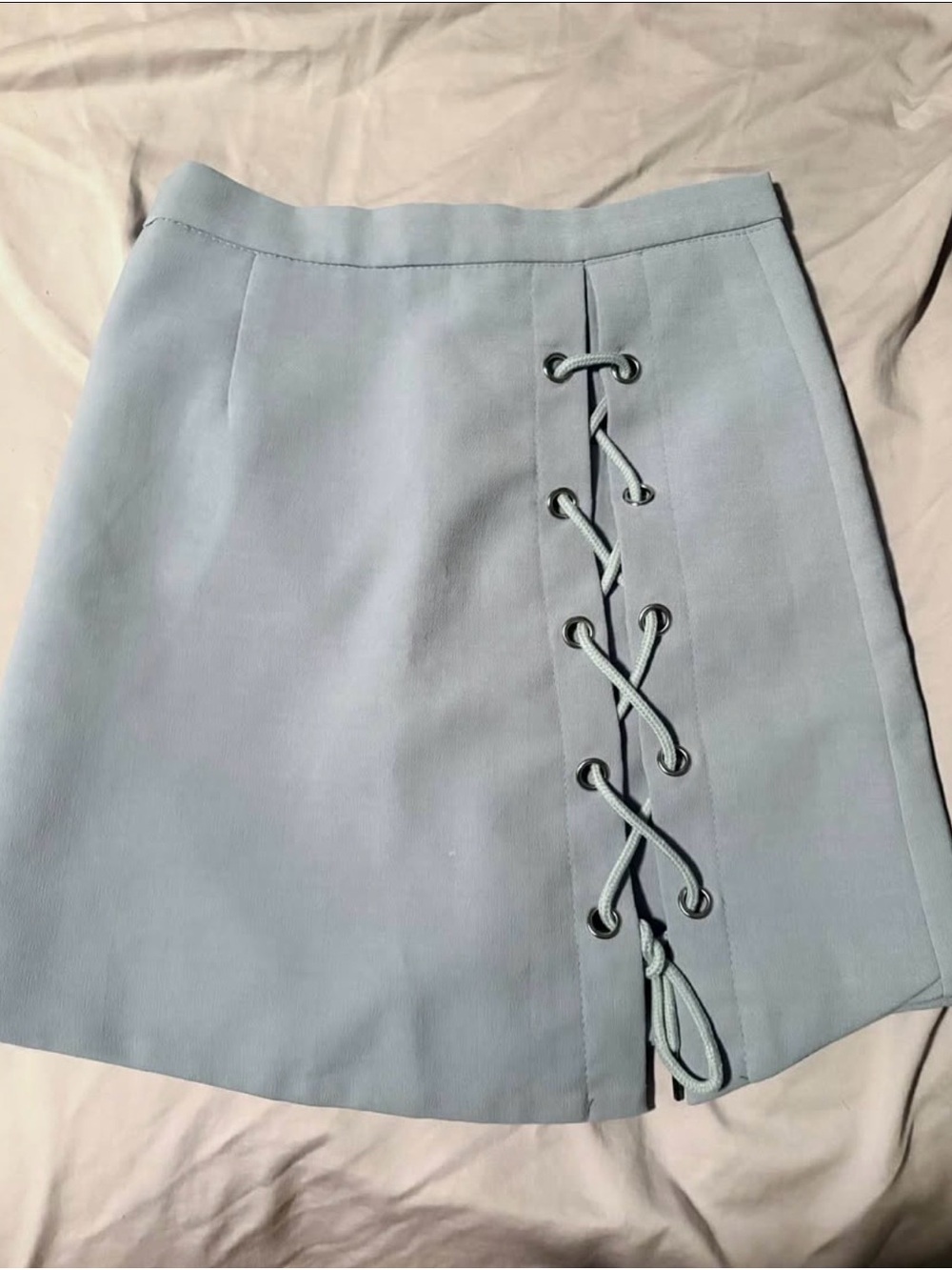 Light Blue Lace-Up Mini Skirt - Women's Skirt